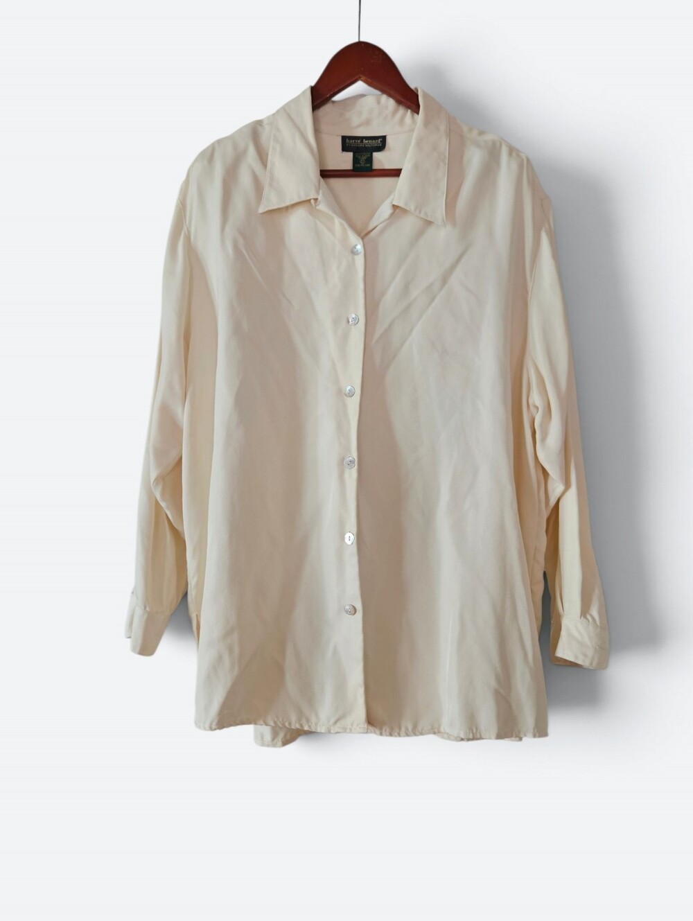 Vintage Harve Benard 100% Pure Silk Cream Relaxed Fit Button Up Blouse Top 2X